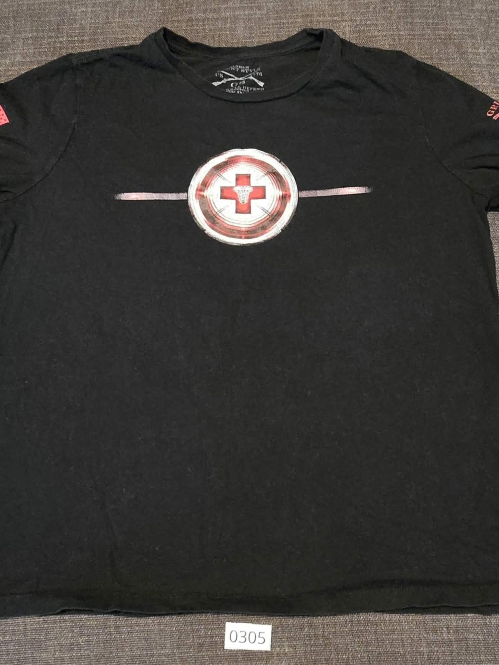 Grunt Style Black Graphic Tee with Red Cross Emblem Perfect For Healthcare XL